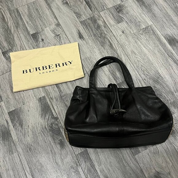 Burberry Toggle Horn Petit Tote Bag Black Leather Iconic Haymarket Check RARE​​​ - Picture 1 of 15